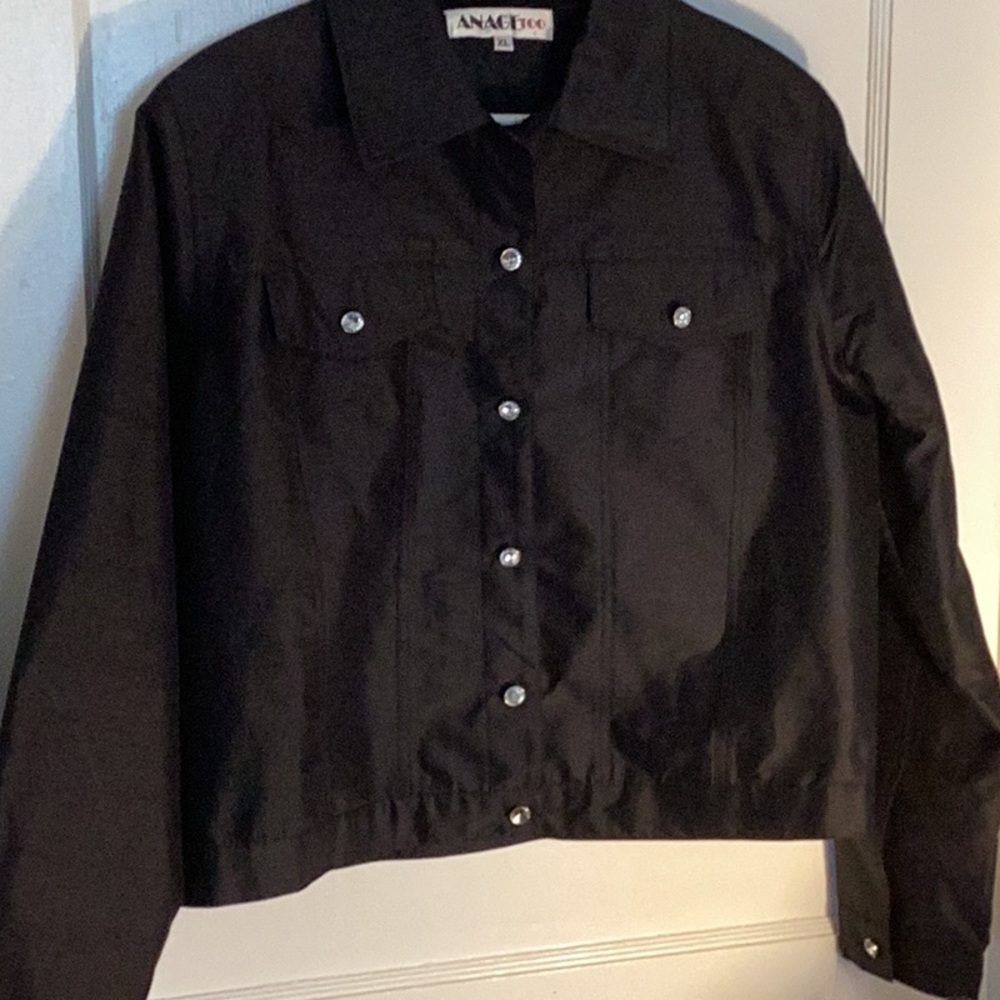 Anage Black Button Down Silk Jacket